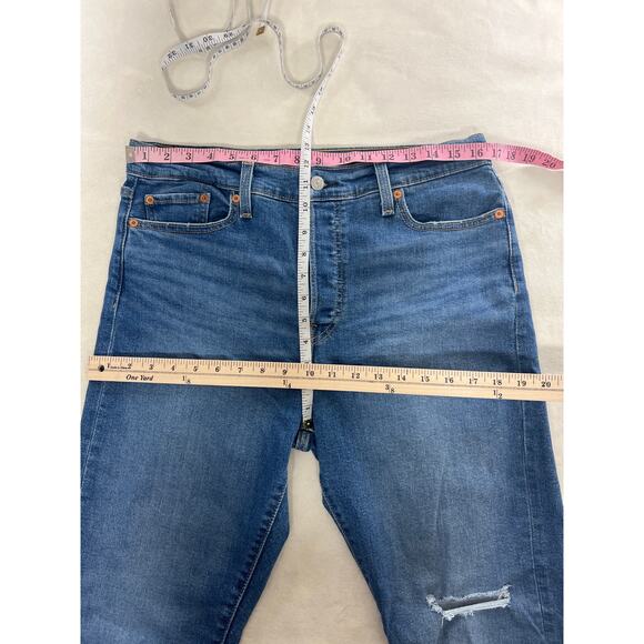 Levi's Wedgie Straight Leg Button Fly High Rise Distressed Knee Denim Jean 32 - Picture 7 of 8